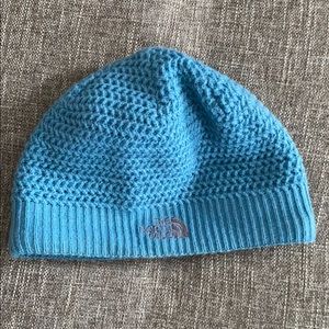 The North Face fleece lined knit blue beanie